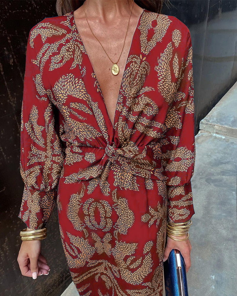 Rosie - Elegant V-Neck Abstract Print Dress