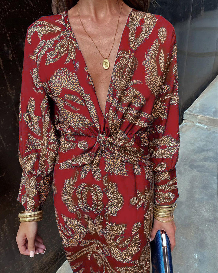 Rosie - Elegant V-Neck Abstract Print Dress