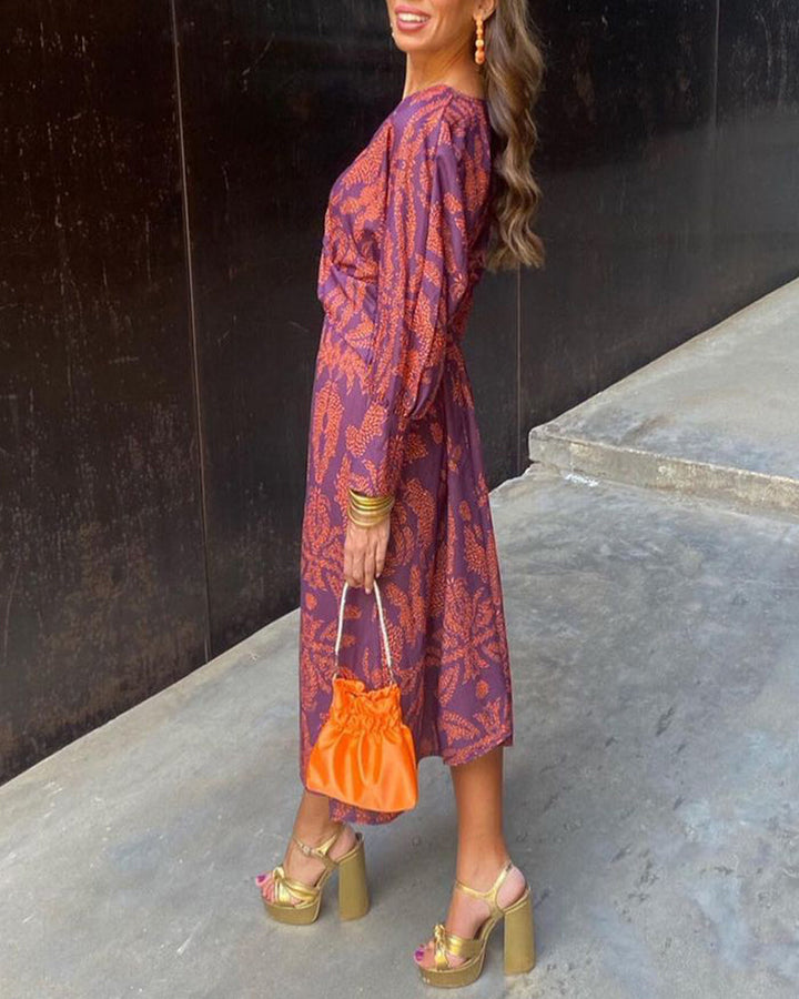 Rosie - Elegant V-Neck Abstract Print Dress