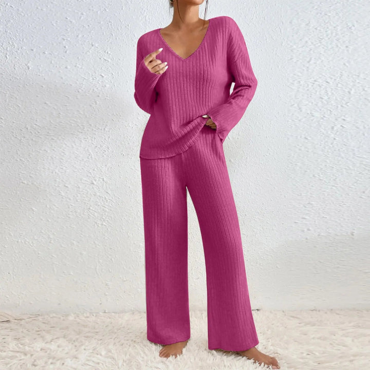 Carla - Soft Ribbed Long Sleeve Top and Trousers Set