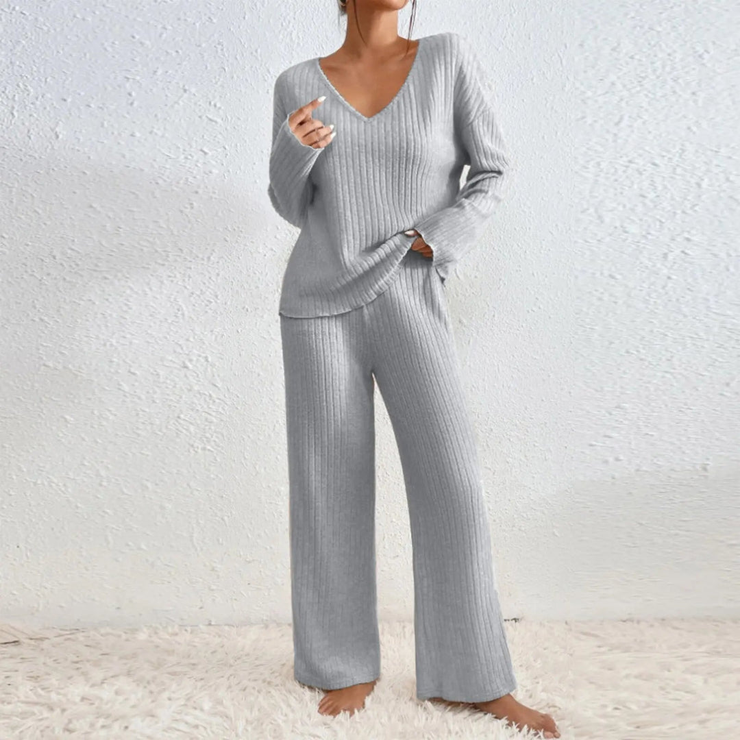 Carla - Soft Ribbed Long Sleeve Top and Trousers Set